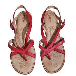 Born Red Leather Strappy Sandals 10